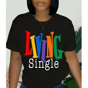 Men Unisex Crewneck "Living Single" Colorful Slogan Tshirt, "Living Single" Bold Print Top, 180GSM Cotton Blend Fabric, Slim Fit Vintage Classic Black & White Tee, Soft Smooth Short Sleeve Clothes, Casual Independent Statement Wear
