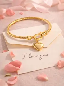 Elegant Twisted Cable Heart Lock Bangle
