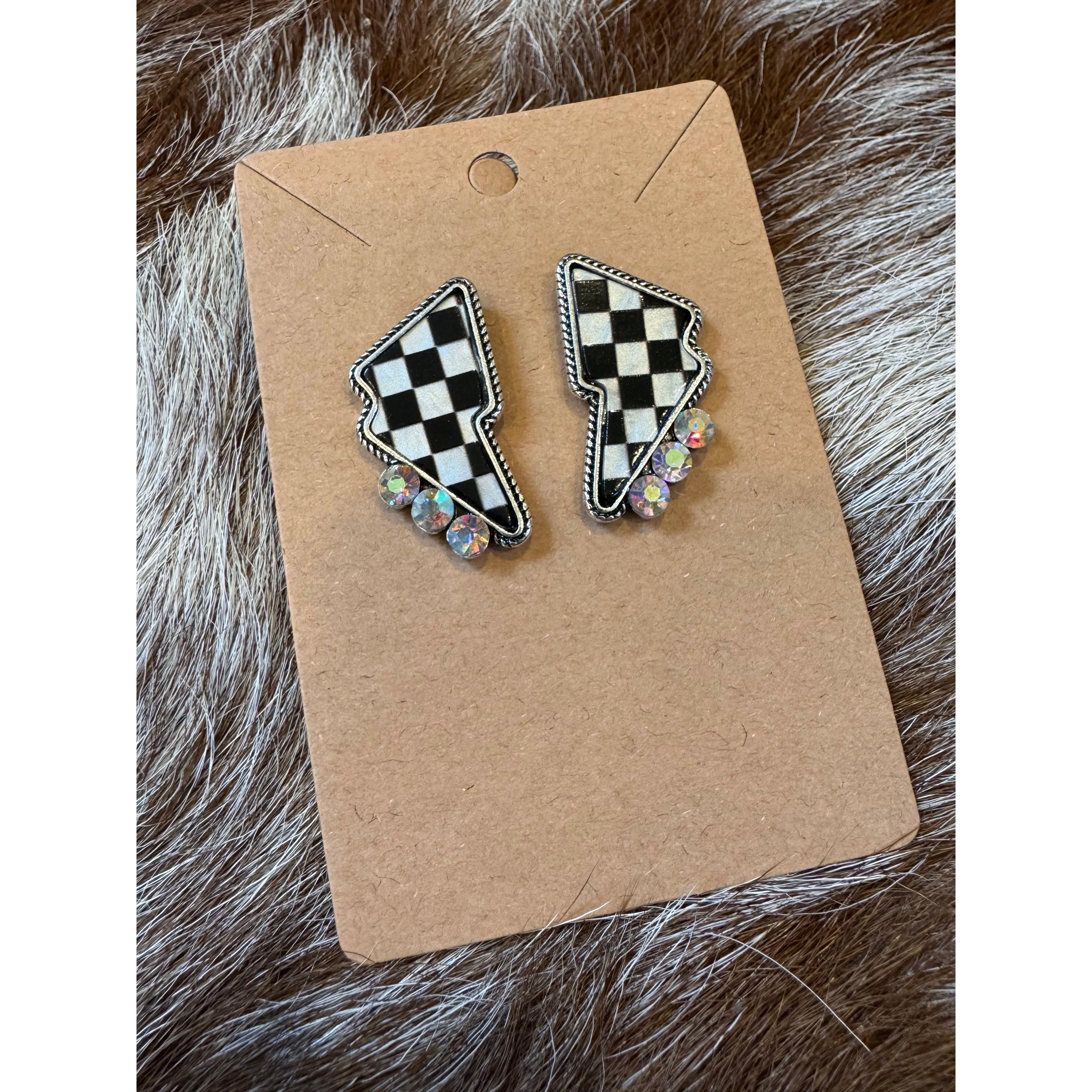 Opal Style Checker Bolt Earrings