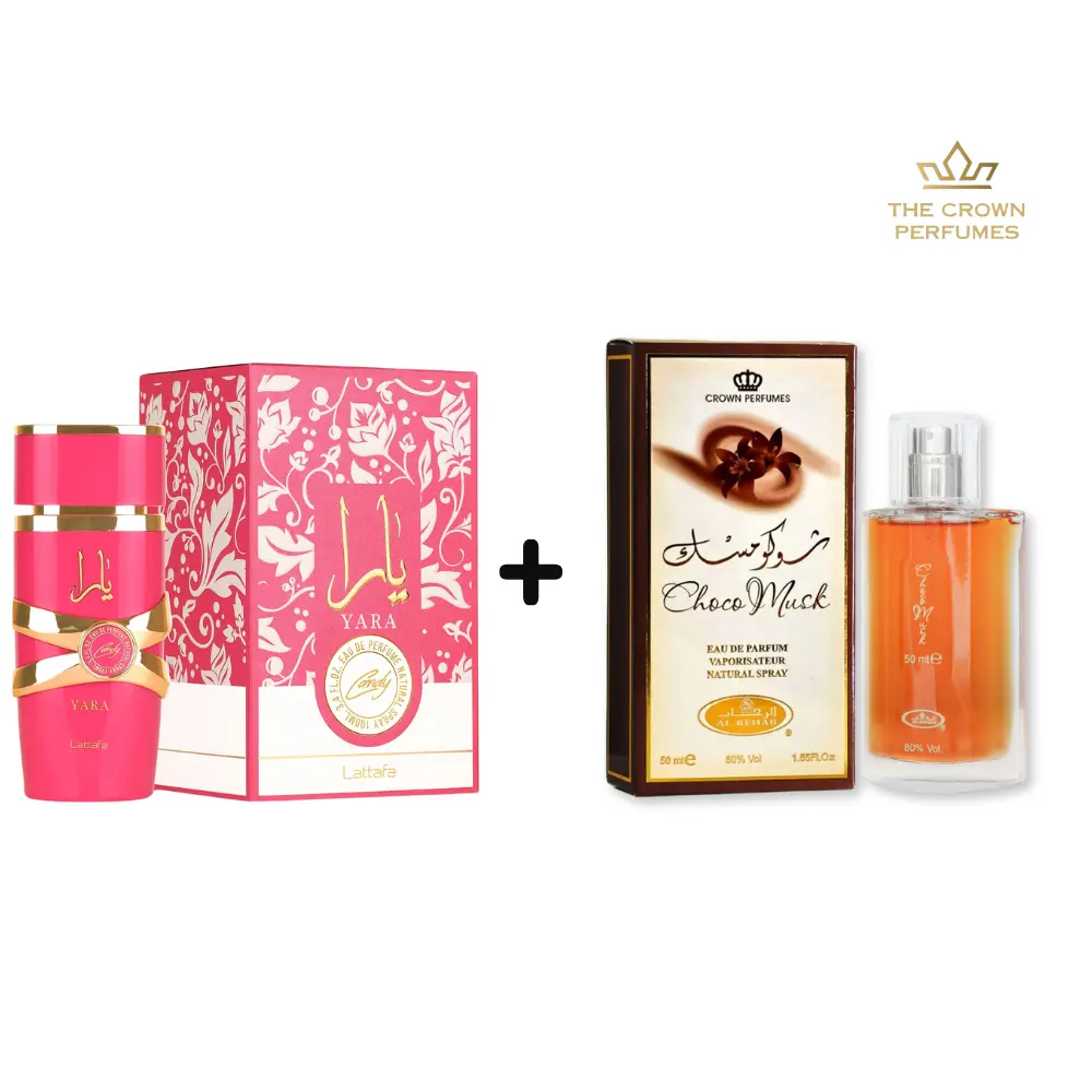 Yara Candy + Choco Musk Perfumes | Bundle – 3.4 oz (100ml) By Lattafa & Al-Rehab Perfumes  | Sweet, Chocolate & Vanilla Fragrance Set Vanillaperfume