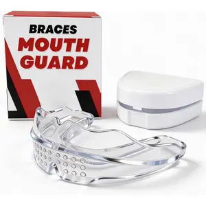Mouth Guard for Sports - Premium Silicone Upper & Lower Teeth Protection - Football, Lacrosse, Hockey, Baseball - Fit for Youth and Teens (Transparent, MouthGuard for Braces)