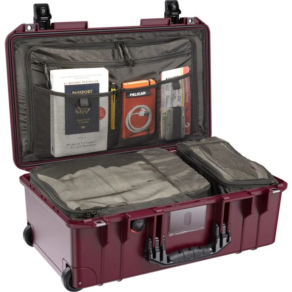 Pelican 1535TRVL Wheeled Carry-On Air Travel Case with Lid Organizer and Packing Cubes, Oxblood