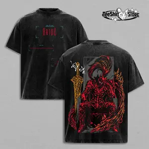 Igris the Red Commander T-Shirt | Solo Leveling x Sung Jin Woo Anime Vintage Washed Oversized Tee | Double Printed Heavyweight Cotton Dark Fantasy Streetwear Unisex Gift for Solo Leveling Fans