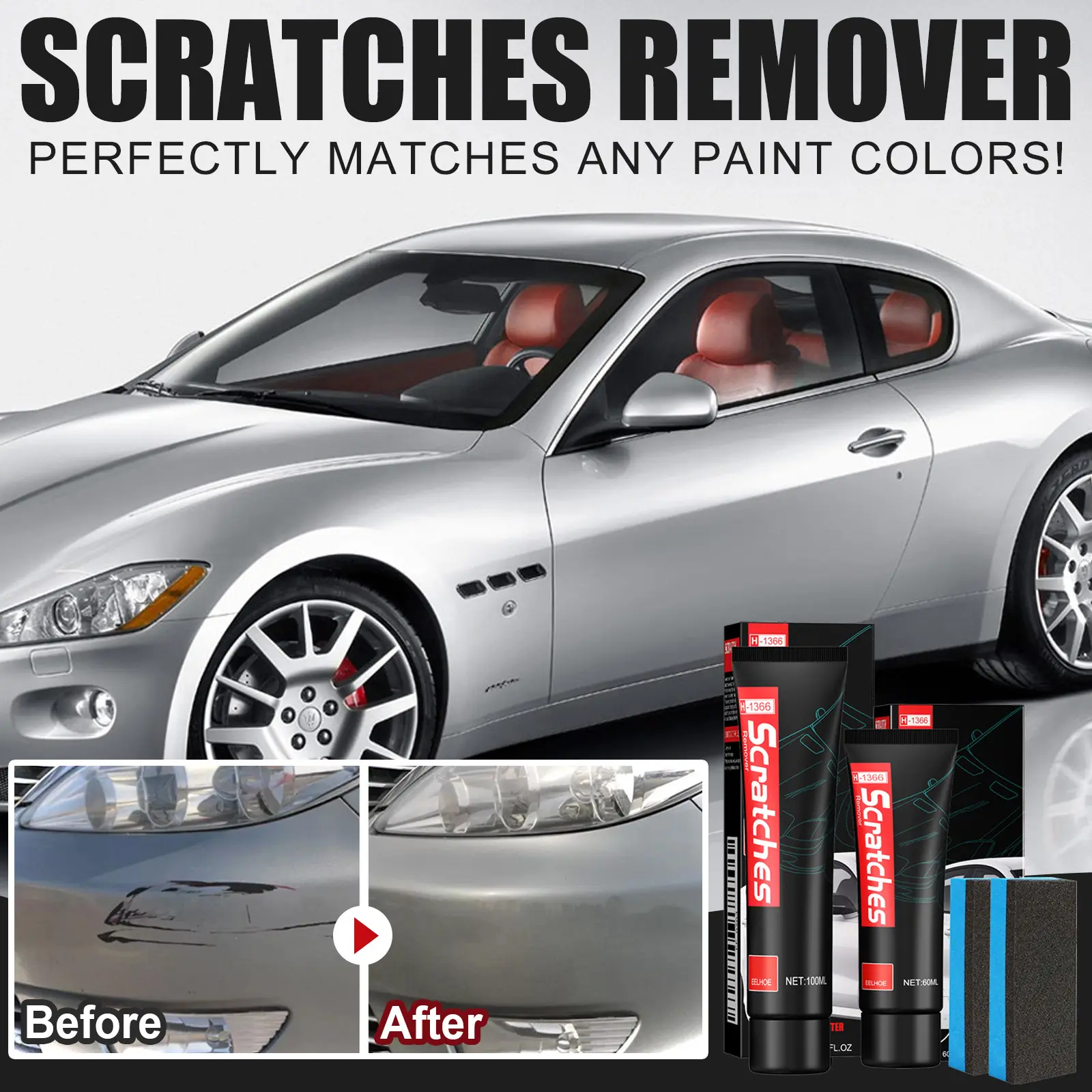 EELHOE car scratch polishing paste, paint cleaning, glazing and decontamination wax, refurbishment paste, scratch repair and maintenance