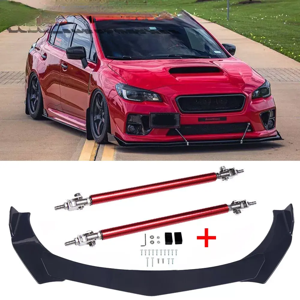 Automotive 1 Set Front Lip Chin Bumper Body Kits - Direct-Fit Install ABS Sport Look Light Accessory for 15-21 Subaru WRX STI, with 2 Strut Splitter Rods, Chrome Trim, Adjustable Drill-Mount, Weldable, Corrosion & Heat Resistant, Directfit Install