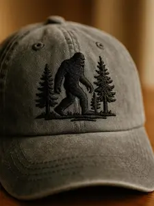 Minimalist Bigfoot Forest Embroidered Hat – Outdoor Adventure Cap for Nature Lovers