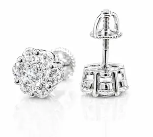Moissanite Flower Cluster Stud Earrings — VVS D Color GRA Certified 925 Sterling Silver
