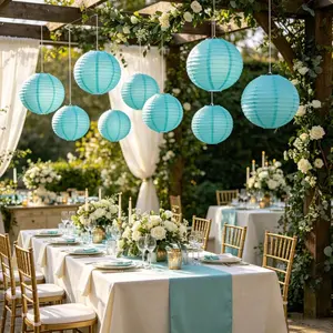 9-Piece Turquoise Paper Lantern Set, Various Sizes, Ideal for Weddings, Parties, Birthdays, Indoor/outdoor Events, Durable and Reusable