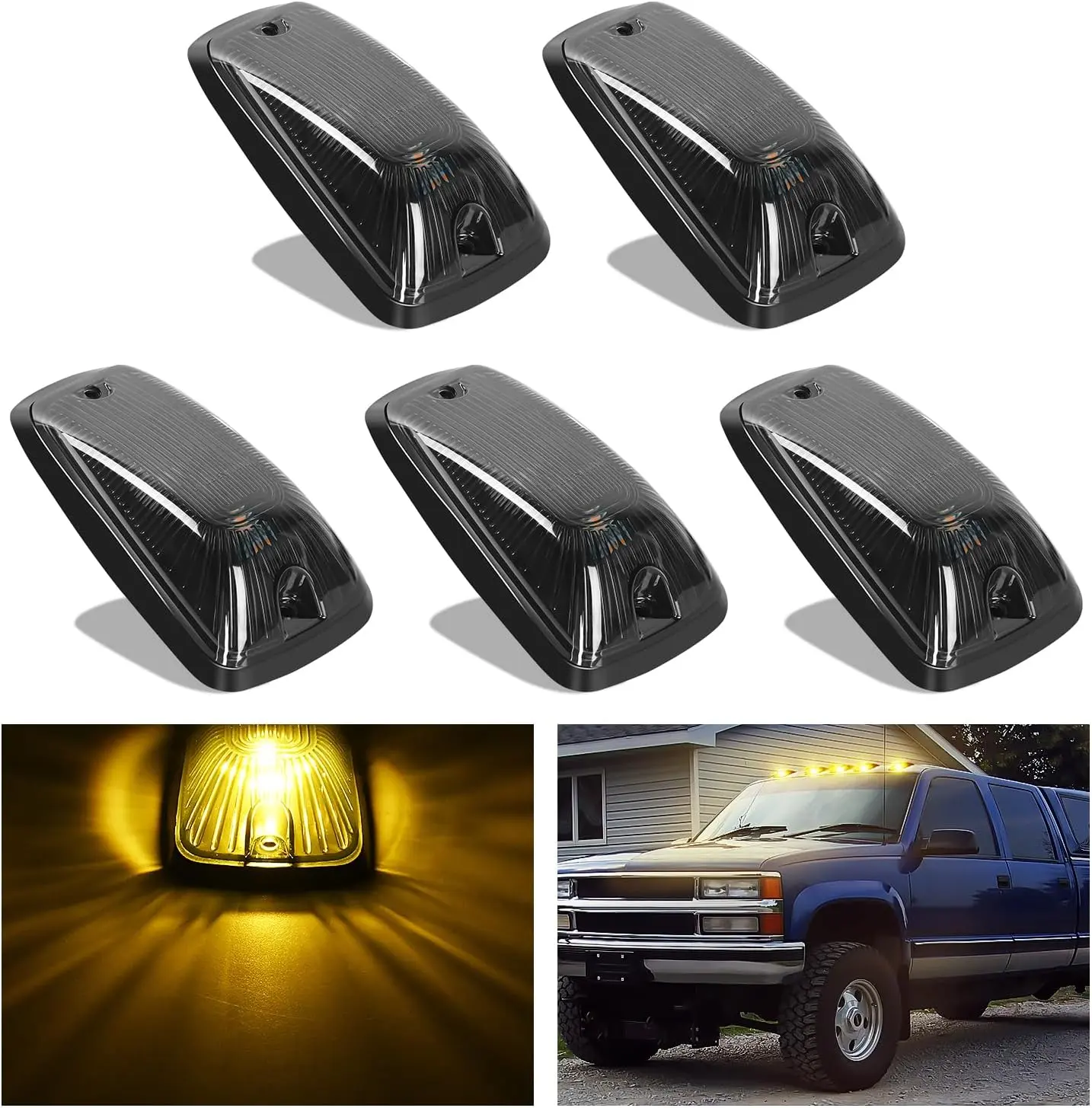 Nilight LED Cab Marker Lights 5 PCS 5 LED Smoke Lens Amber Clearance Roof Running Light Compatible with 1988-2002 GMC Chevrolet C1500 C2500 C3500 K1500 K2500 K3500 Suburban