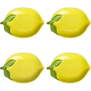 WAIT FLY Cute Multipurpose Ceramic Appetizer Plates Dessert Bowls Sauce Dish Seasoning Dishes Candy Nuts Snacks Dishes-Lemon-4 PCS