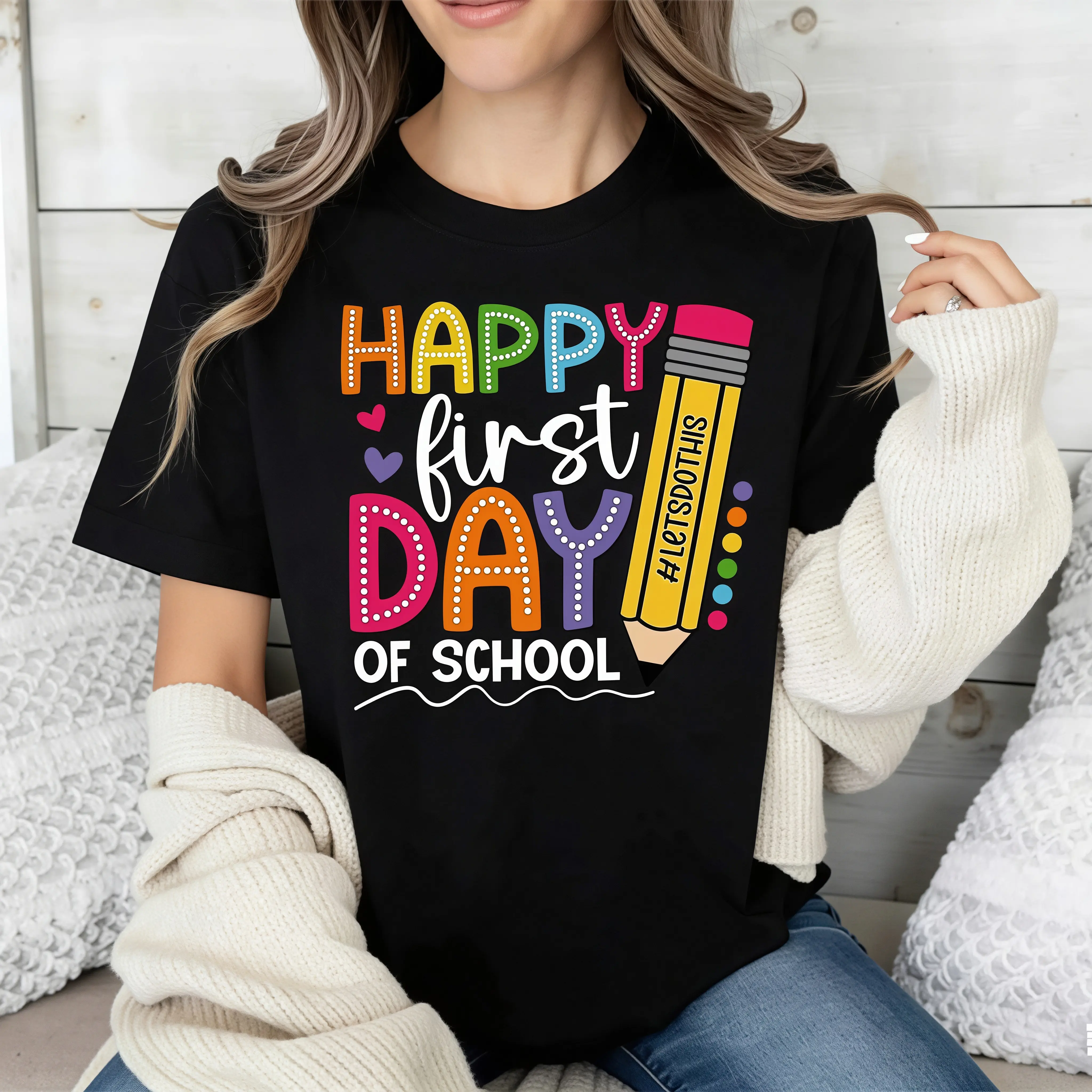 Happy Day Of School Print T Shirt Women Casual Short Sleeve Top Summer Fashion Graphic Tee For Students And Teachers