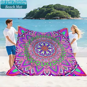 Vintage Mandala Floral Print Beach Mat & Picnic Blanket, Washable, Anti-Fade, Polyester, Lightweight, Windproof, Sand-Resistant, Durable
