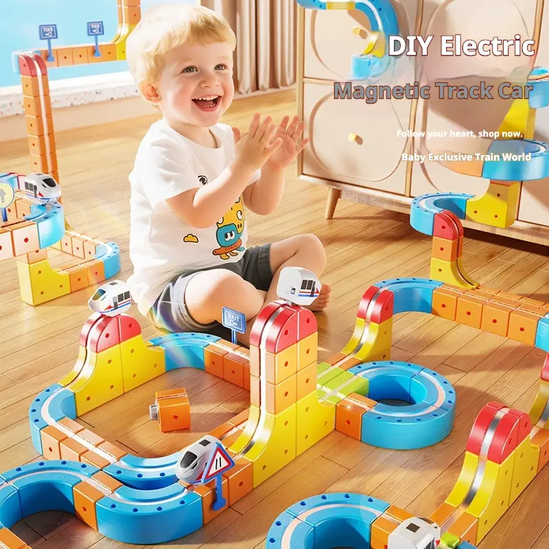 Educational Gravity-Defying Magic Rail Track Set STEM Learning Gift Magic Rail Block Building Set Flexible Race Track DIY Buildable train Set Electric Magnetic Track Car for Kids Easy Assembly Versatile Design Ideal for All Ages road sign traffic