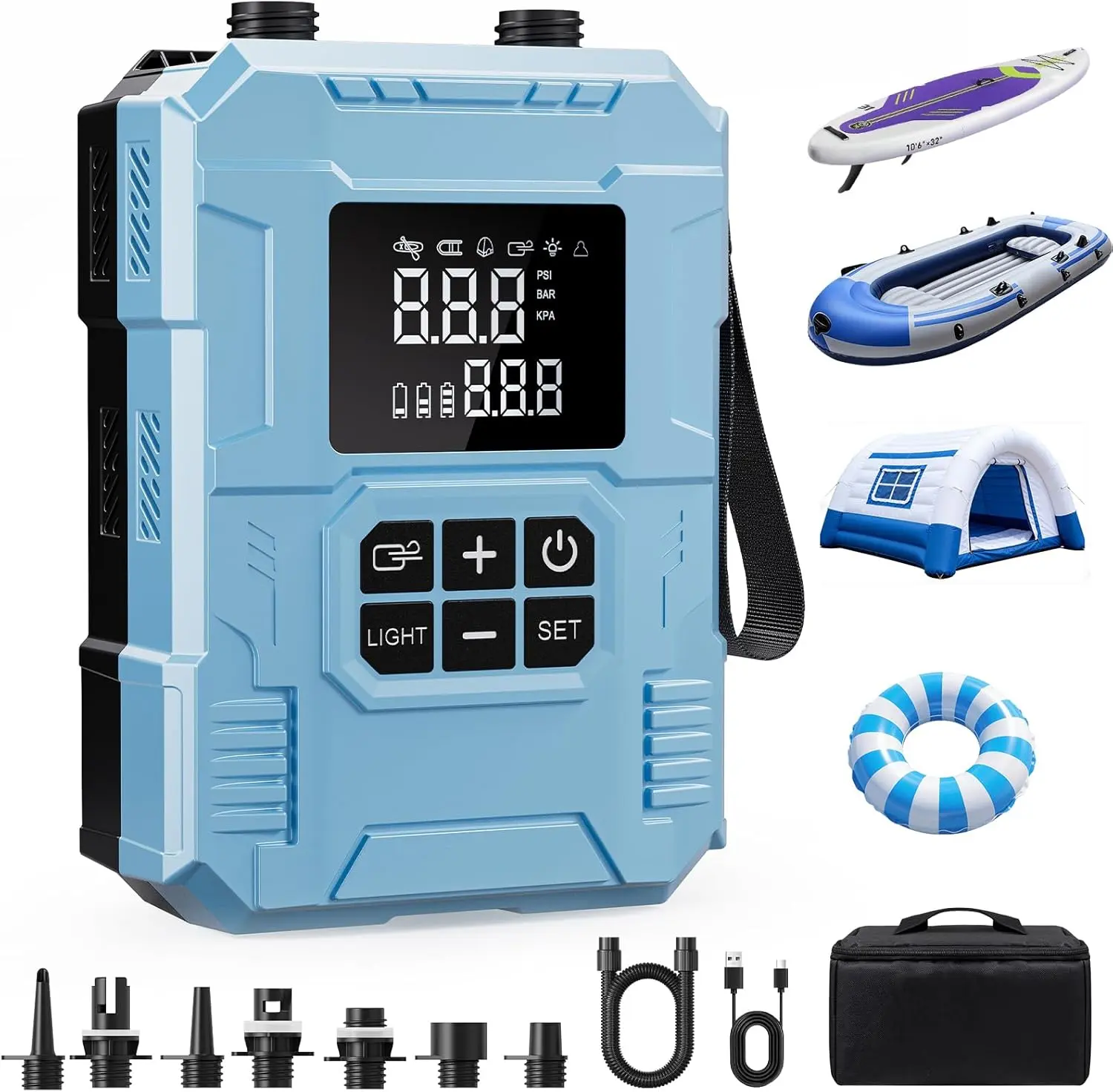 S8 Electric Paddle Board Pump, 22 PSI Cordless Rechargeable SUP Pump, 4X Faster Dual-Stage Inflation & Deflation, Portable Air Pump with LED Light & Auto-Off for SUP, Kayak, Surfing Kite, Boat