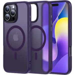 Magnetic Case for iPhone 16 Pro Max - Compatible with MagSafe, Military-Grade Protection, Translucent Matte Back Case, Dark Purple Cover - Protective ip16 phone case Black Electronics Accessories Casing Smartphone Shockproof