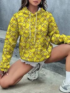 Duck Pattern Casual Women Hoodie Sweatshirts with Drawstring Pants, High-Quality Fabric, All-Day Wear, Street Style, Comfort and Fashion