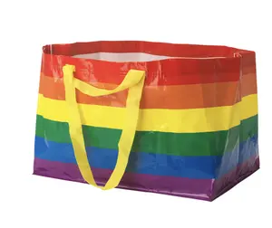 STORSTOMMA Rainbow Pride Shopping Bag Large Multicolor Tote for Groceries Travel and Storage with Yellow Handles grocery bag