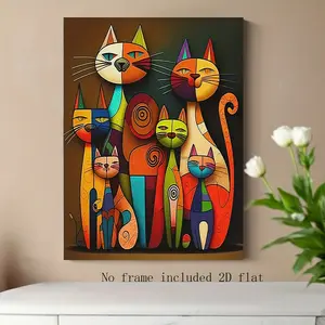 [2D Flat] 1PC Canvas - Cartoon Rainbow Cats,  Wall Art for Family Bedrooms, Kitchens, Living Rooms, Bathrooms, Hotels, Cafes, Offices, and More