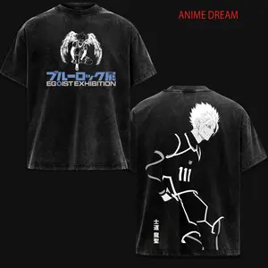 Shidou Ryusei Blue Lock Anime Double Printed Vintage Washed Tee Unisex Oversize Anime Manga Washed Heavyweight Cotton T-shirt