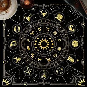 1pc Zodiac Astrology Wheel Table Cover Celestial Occult Decor and Enchanted Spiritual Room Decoration, Soft Washable Fabric Tablecloth for Astrology Rituals, Occult Gatherings and Dark Aesthetic Home Use