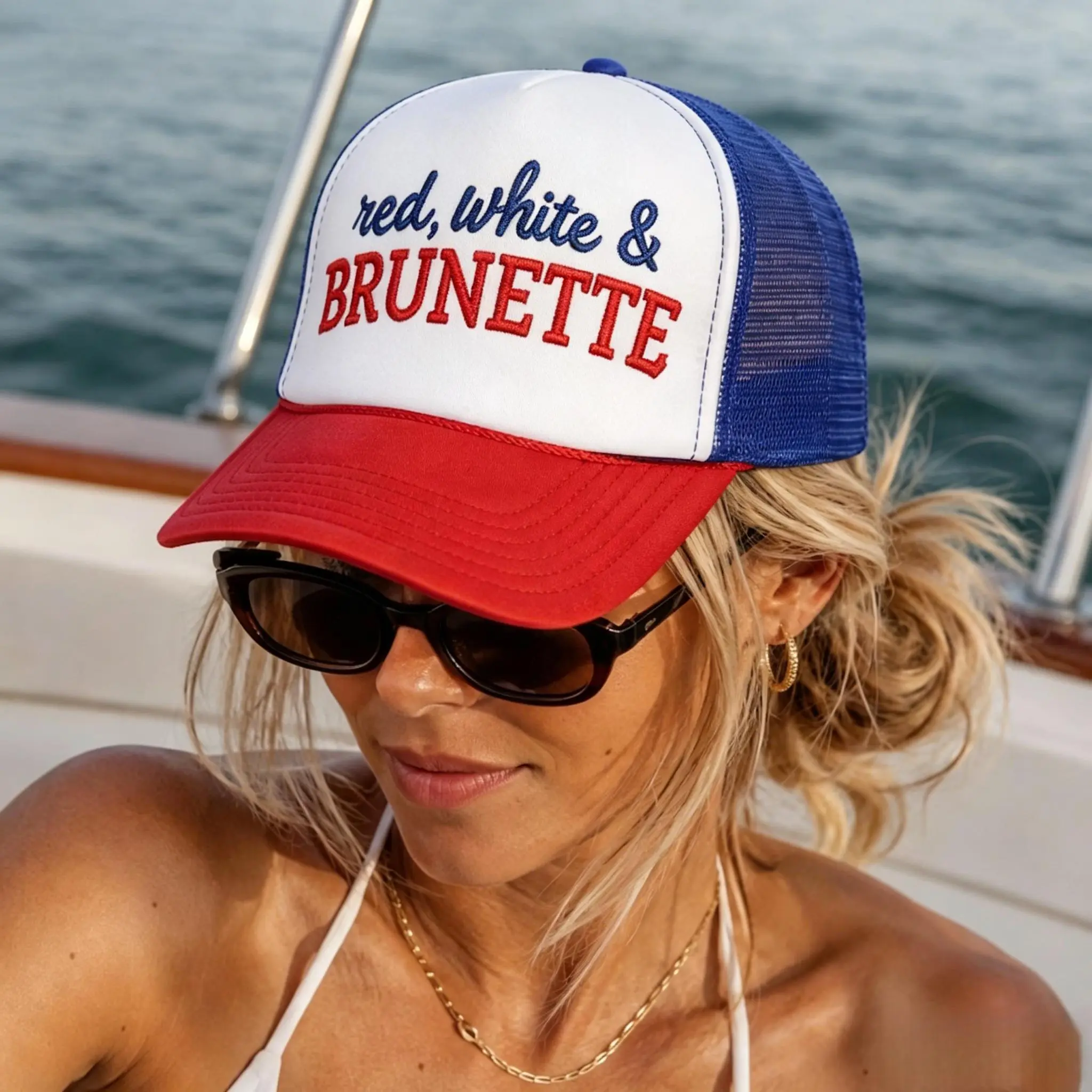 Women's Bold Multi-Colored Embroidered Logo Trucker Hat - 4th of July Design Patriotic Mesh Snapback, Concert Wear Colorful Festival Hat for Summer BBQ Use, 4Th Of July Design Hats