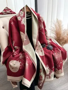 2024 New Style Floral Print Tassel Decor Shawl, Casual Soft Warm Double Sided Boho Style Scarf for Fall & Winter, Fashion Accessories for Women & Men Dainty Gift for Your Love