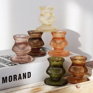 Glass Candlestick Holders 12 count Taper Candle Holders for Table Centerpiece  Colorful Candle Sticks for Wedding, Party and Birthday Table Decoration(Brown)