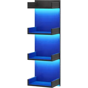 Floating Wall Shelves with LED Lights, Floating Shelf Wall Mounted for Storage, Vertical Display Stand, Modern Column Rack, for Bedroom, Livingroom, 4-Tier, 35.8 Inches, Black, BK41DBJ01