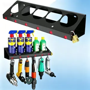 Storage Rack for Aerosol Cans and Air Tools, Lockable Wall Mounted Spray Can Holder & Pneumatic Tool Organizer Combo, 5 Can Capacity with 6 Tool Slots, Heavy Duty Secure Storage for Garage Workshop