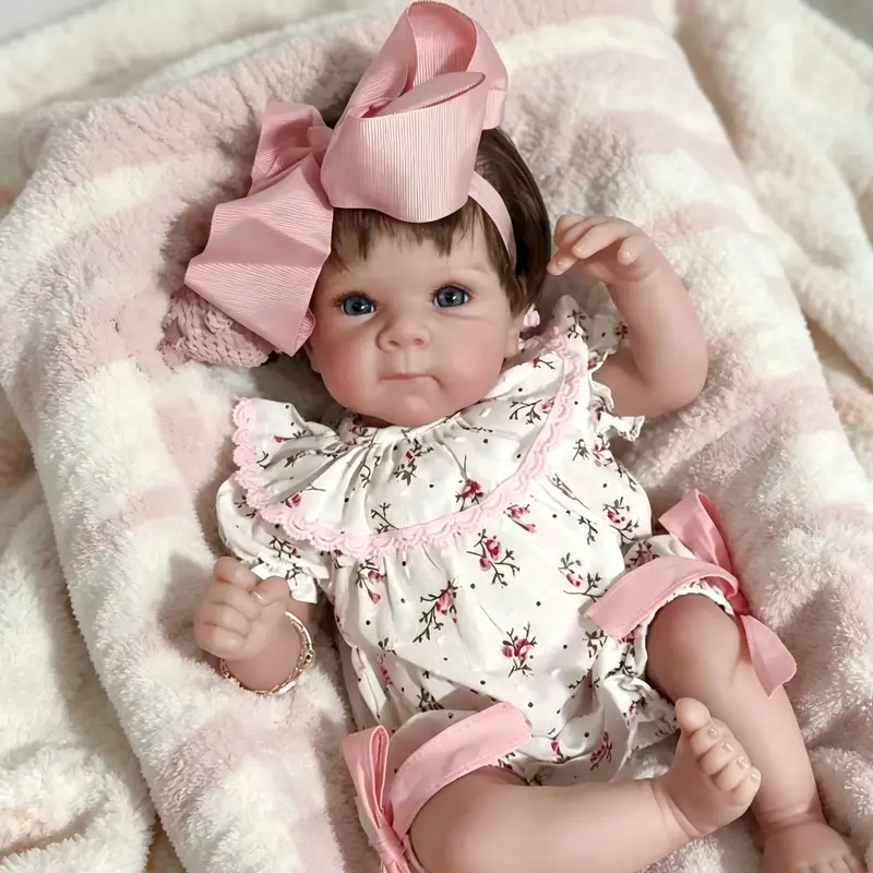 18-Inch Realistic Unisex Reborn Newborn Baby Doll - 1.2kg, Soft Cloth Fabric Body, Hand-Rooted Hair, Soft Huggable Cute Dress Up Doll, Role-Play Accessory Set, Kids Age 3+ Toy