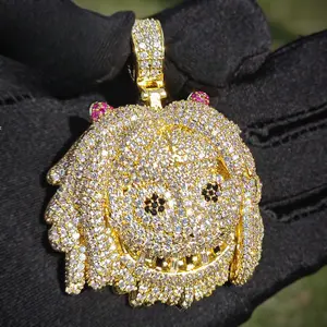 Hip Hop Smile Face Pendant Necklace for Men, Golden Plated Full Iced Out Emoji Pendant with Bling Teeth, Urban Street Style Jewelry