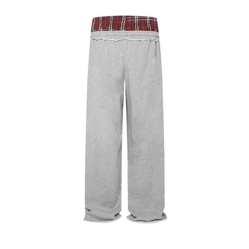 New fashion trends Double Waist Plaid Patchwork SweatPants Baggy Wide Leg Sweatpants for Women Loose Long Pants with Pockets
