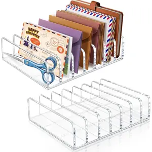2 Packs  Mail Organizer 7 Slots  Tray for Desk - 7 Slots File Organizer Clear Desktop Bill Divider Holder, Envelope Holder, Transparent Countertop Mail Holder