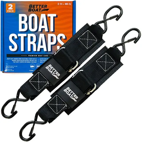 Better Boat Premium Adjustable Boat Trailer Motor Straps, 2-Pack 2"x48" UV-Resist Nylon Heavy-Duty Manual Buckle Tie-Downs, 300lb Working Load, Easy Quick Setup, Secure Transom Accessories for Jet Ski, Satisfaction Guaranteed