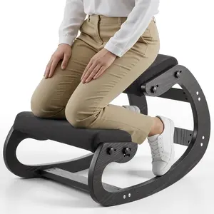 VEVOR Ergonomic Kneeling Chair, Solid Wood Frame Office Chair with Adjustable Thick Foam Cushions, Linen Fabric Kneeling Pad, Adjustable Height, 20.1 lbs Weight, 265 lbs/120 kg Capacity, Neck & Back Pain Relief for Home & Meditation, Black