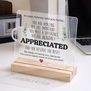 Teacher Appreciation Gifts Inspirational Acrylic Desk Plaque with Wooden Base – Meaningful Appreciation Gift for Coworkers, Friends, Women & Men – Encouraging Thank You Decor for Office or Home