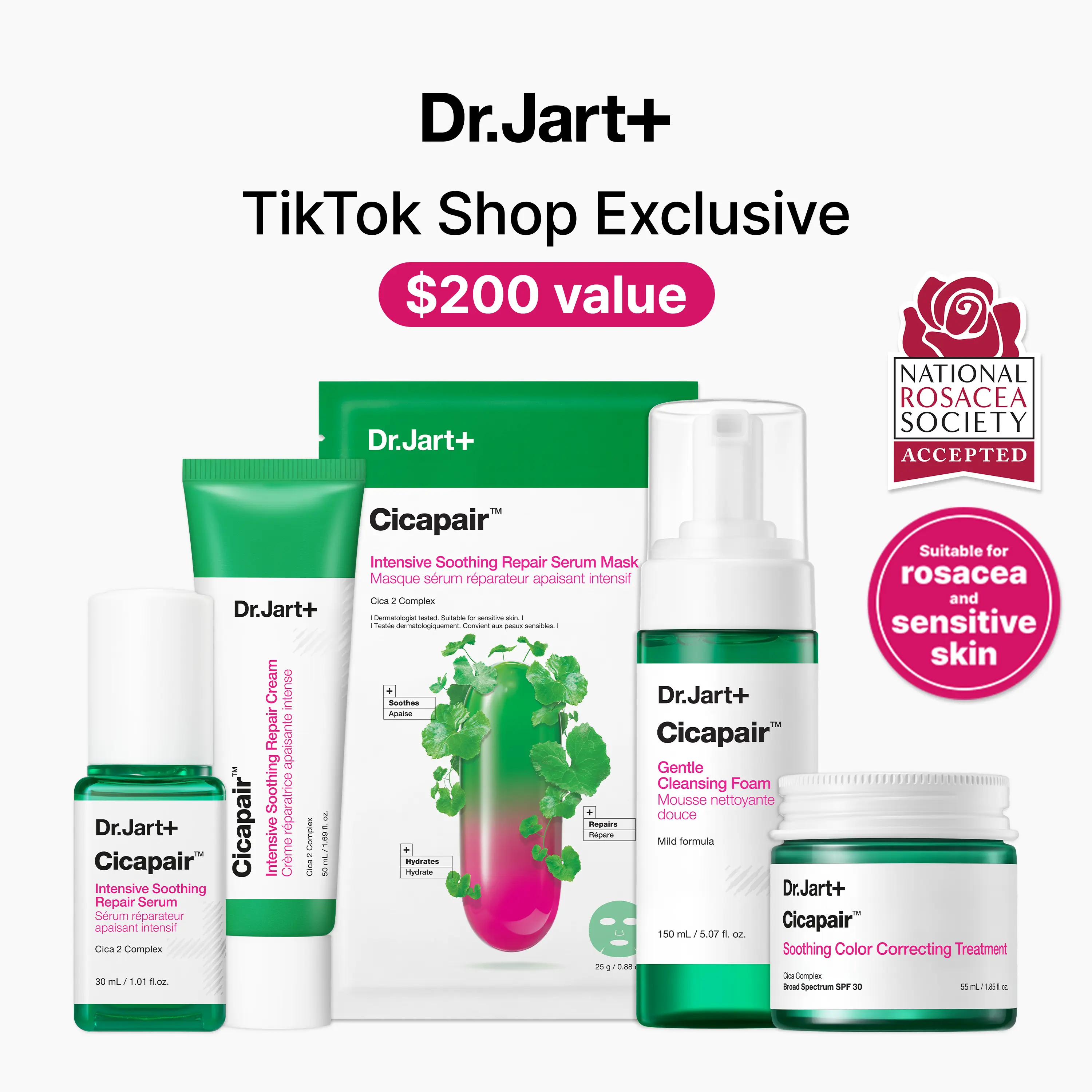 Dr.Jart+ Cicapair 5-Piece Redness Relief Routine | Instant Redness Relief | Korean Skincare for Sensitive Skin, Barrier Repair, Color Corrector SPF Dr.Jart+ Cicapair 5-Piece Redness Relief Routine | Instant Redness Relief | Korean Skincare for Sensitive Skin, Barrier Repair, Color Corrector SPF