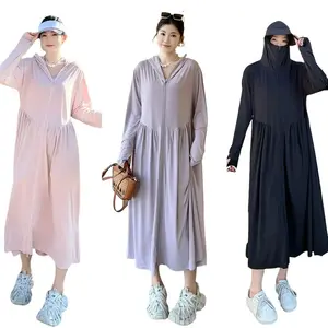 Women's new plus-size sun protection clothing, long full-body UV protection jacket, ice silk breathable thin sun protection coat