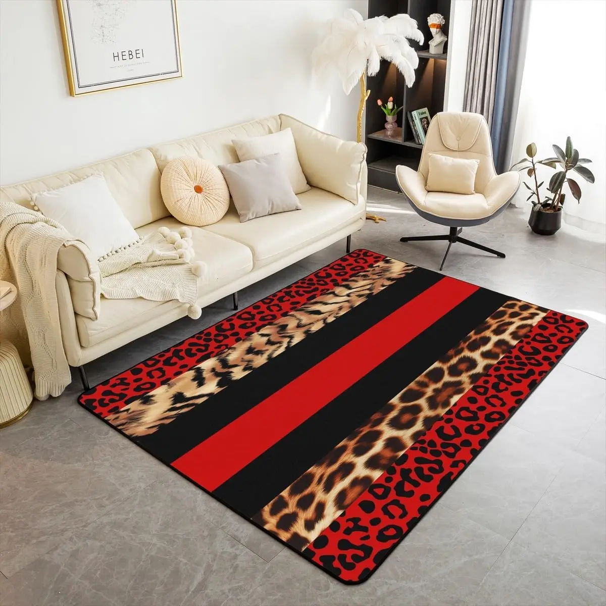 Leopard Indoor Floor Mat Area Rug 3x5 Fur Print Red Black Living Room Rugs Ultra Soft Safari Accent Rug Animal Decorative Rug Room Decor