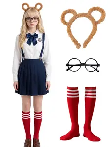 3-Piece Women's Cosplay Costume Set, Furry Ears Headband, Glasses Frame, Three-Bar Long Socks, Perfect for Christmas Party