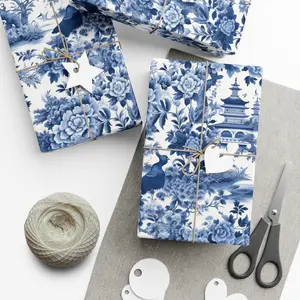 Blue and White Chinoiserie Wrapping Paper | Elegant Luxury Wrapping Paper | Japanese Gift Wrap | Hampton Blue Wrapping Paper