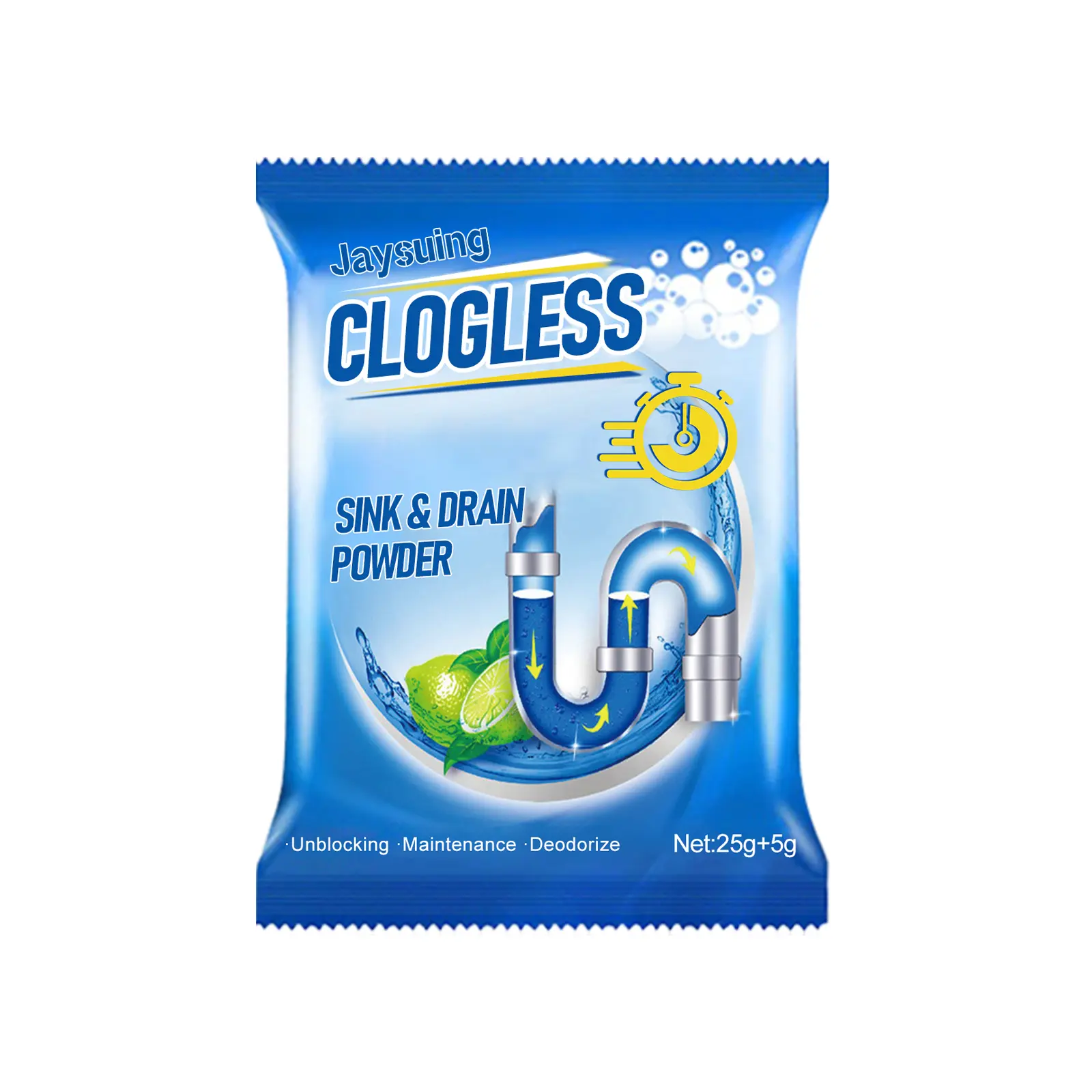 Jaysuing CLOGLESS Sink & Drain Powder 25g+5g Sodium Hydroxide & Aluminum for Effective Unclogging Deodorizing & Maintenance