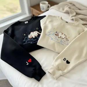 Anime Appa Embroidered Sweatshirt: Custom Name On Sleeve, Bison Embroidery Sweater, Flying Bison Cloud Embroidered Hoodie, Anime Fan Gift