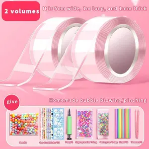 DIY 40 Piece Nano Bubble Tape Kit with Balloon Inflator, Dual-Sided Adhesive Plastic Bubbles, Party Gift and Novelty Toy