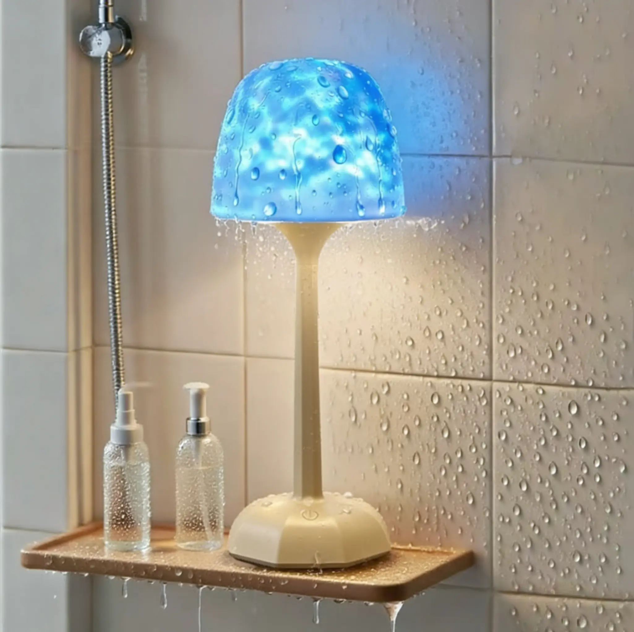 16-Color Dimmable Waterproof Ocean Wave Projector LED Ambient Night Light - Touch Sensor, Remote Control, Rechargeable USB Powered Lamp, Home Decoration Lamp with Color Changing Modes Novelty Lighting for Shower, Home