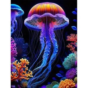 1PC Glowing Jellyfish，16x20 Inches - Unframed - DIY Acrylic Painting for Beginners - Paint by Numbers - Handmade Art Kit - Digital Painting Kit - Paint by Numbers Coloring - For Home Wall Decor and Gifts - Frame Not Included