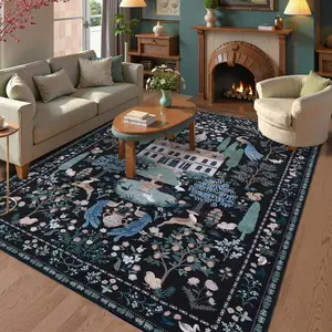 Bird & Floral Pattern Vintage Rug, 1 Count Non-slip Soft Floor Mat, Decorative Carpet for Home Living Room Bedroom Hotel Dormitory