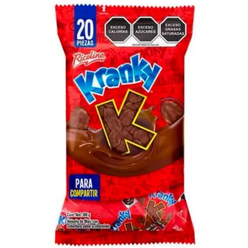 Ricolino Kranky (20 piezas) - Snack Chocolate con Maíz Husk, Cobertura de Chocolate de Alta Calidad - Bonbon, Dessert