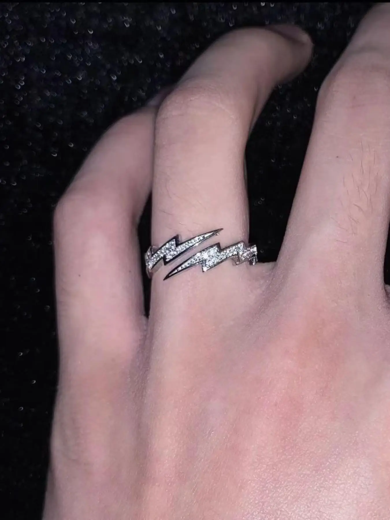 Fashion Lightning Design Elegant Rhinestone Decorated Ring, Unique Rings, Casual Street Style Accessories for Both Men & Women, Trendy Accessories for
