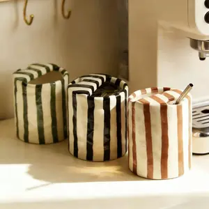 Vintage Striped Hand-Painted Glazed Ceramic Mug, Heat-Resistant Non-Slip, Dishwasher and Microwave Safe, For Hot or Cold Drinks, Holiday Gift for Friend & Family, Stylish Drinkware, Vintage Coffee Mugs